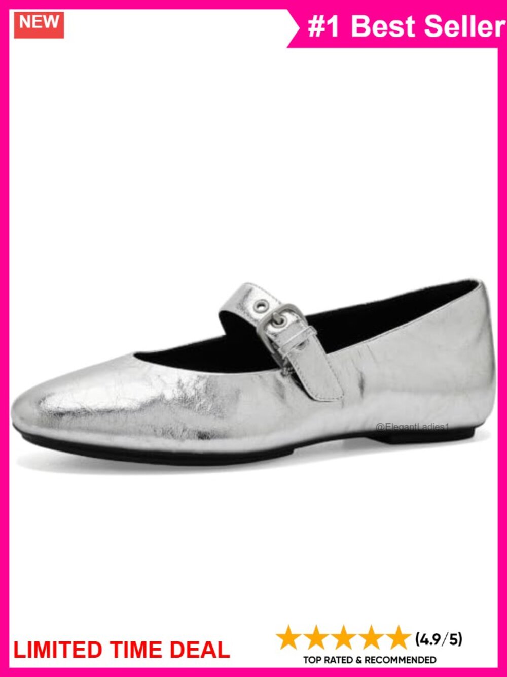 Metallic Nappa Leather Mary Jane Flats Square Toe Comfort